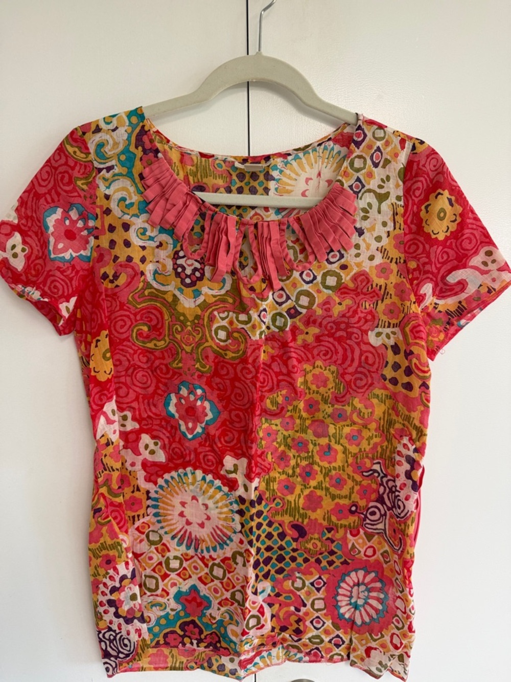 J. Crew Pink Multicolor Floral Short Sleeve Top
